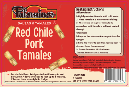 Red Chile Pork Tamales
| Palomino's Salsa and Tamales