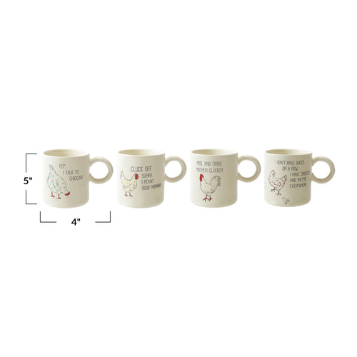 Stoneware Mug with Chicken and Saying, 4 Styles