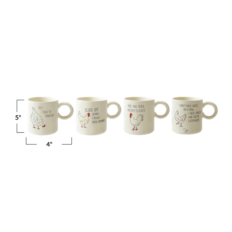 Stoneware Mug with Chicken and Saying, 4 Styles