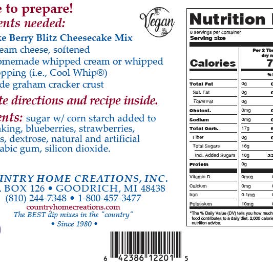 Country Home Creations No Bake Berry Blitz Cheesecake Mix