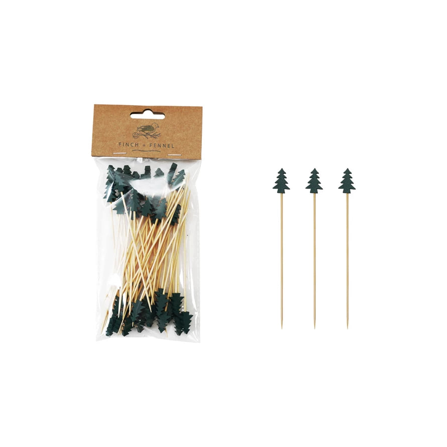 Bamboo Skewers with Tree-Shaped Handles, Set of 50