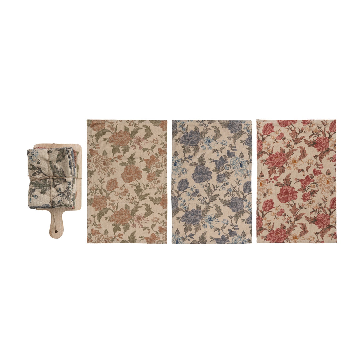 Cotton Chambray Tea Towels & Mango Wood Board, Set of 4