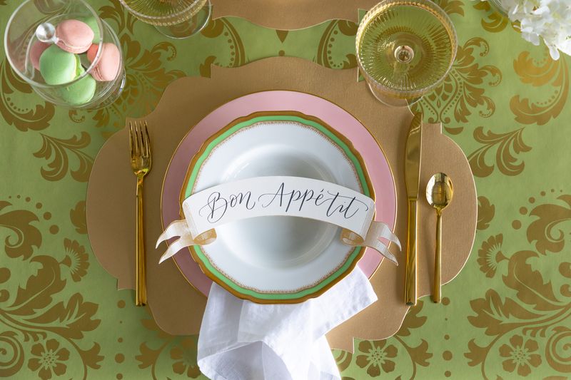 Light Green Damask Table Runner | Hester & Cook