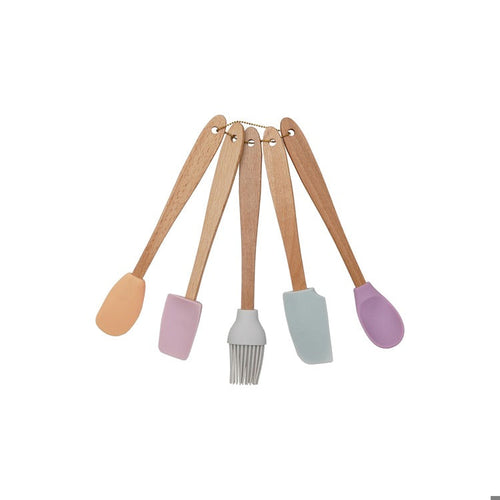 Mutil Color Kitchen Utensil Set - Silicone and Beech Wood