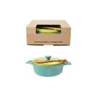 Stoneware Brie Baker W/Lid & Bamboo Spreader