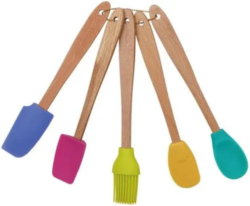 Mutil Color Kitchen Utensil Set - Silicone and Beech Wood