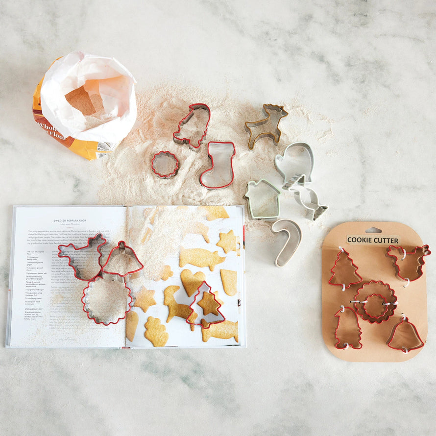 Stainless Steel Holiday Cookie Cutters on Card, Set of 6, 2 Styles