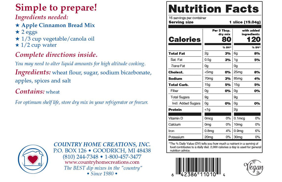 Country Home Creations Apple Cinnamon Bread Mix
