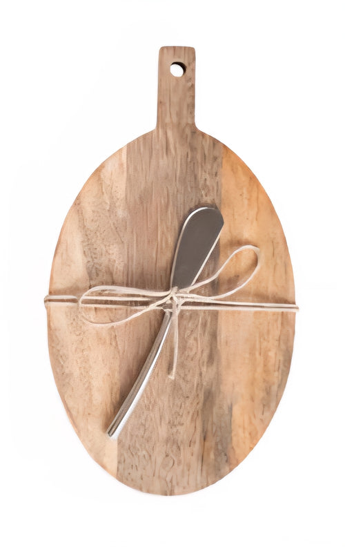 Mango Wood Cheese/Cutting Board w/ Handle & Canape Knife, 4 Styles - Sold Separately