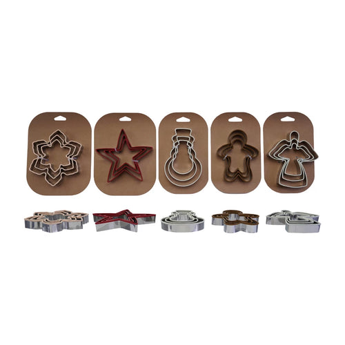 Stainless Steel Holiday Cookie Cutters on Card, Set of 3, 5 Styles