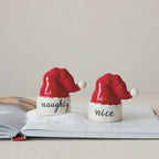 Hand-Painted Stoneware Santa Hat Shaped Salt & Pepper Shaker Set