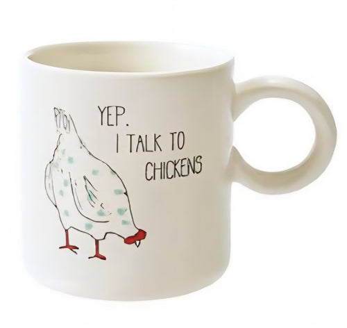 Stoneware Mug with Chicken and Saying, 4 Styles