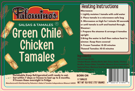 Green Chile Chicken Tamales - Palomino's Salsa and Tamales