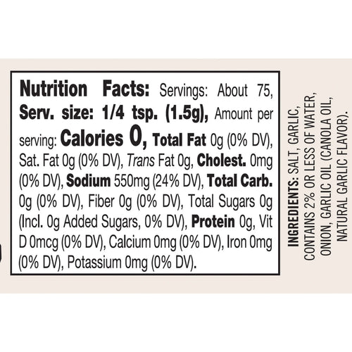 Nutrition facts label for a very small amount of product with minimal ingredients.