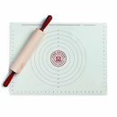 Baking mat with circular measurements and a rolling pin on a white background, featuring the King Arthur Baking Company logo.