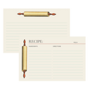 Vintage-style recipe card with lined writing sections and an illustrated wooden rolling pin, shown in two overlapping card designs on a white background.