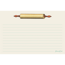 A lined writing note card featuring an illustration of a wooden rolling pin at the top, with a small cursive 'Heidi & Cook' signature in the lower right corner.
