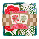 Set of 2 dish towels with rose and leaf patterns in packaging labeled 'Rose Garden' by The Neighborgoods.