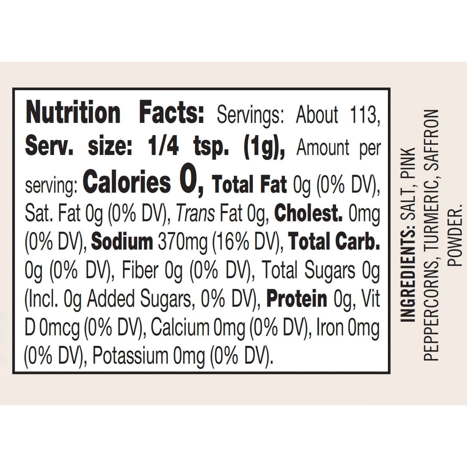 Nutrition facts label for a product with minimal ingredients on a beige background
