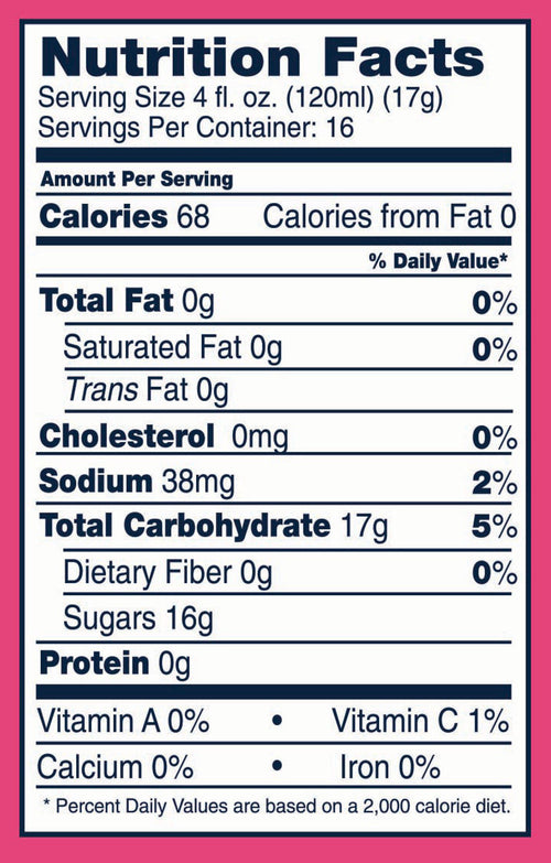 Nutrition facts label for a product with pink border