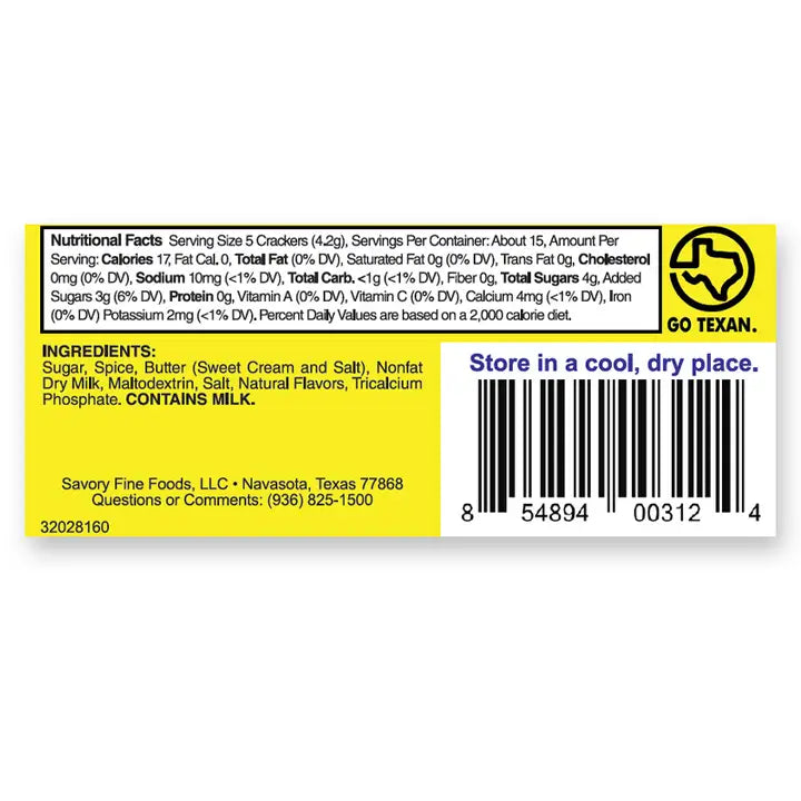 Back of a food package with nutritional facts, ingredients, and storage instructions on a white background.