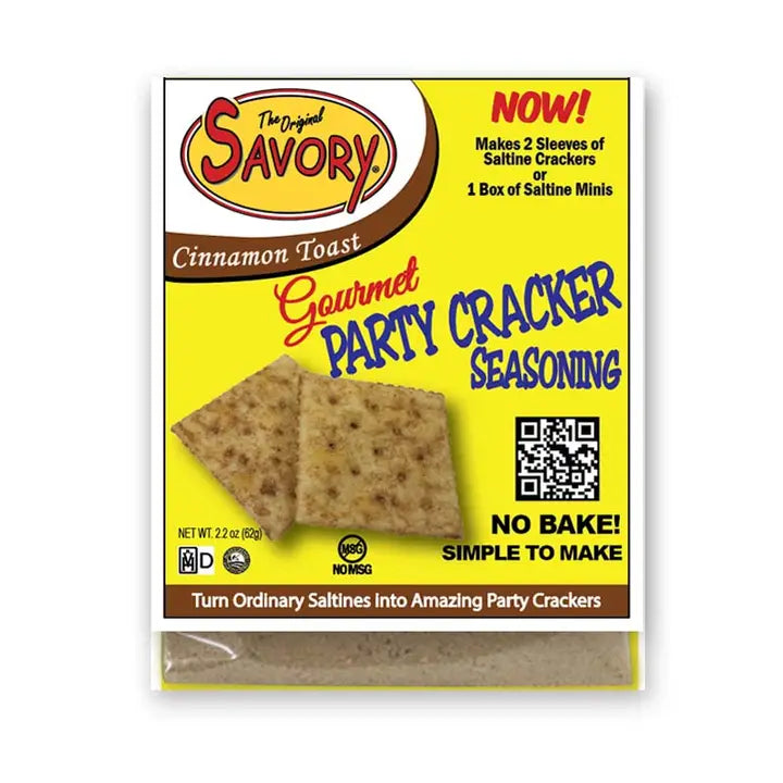 Savory Cinnamon Toast Gourmet Party Cracker Seasoning packaging on a white background
