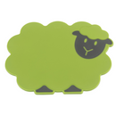 A sheep-shaped silicone mat in lime green with a dark gray face and feet, shown on a plain white background.