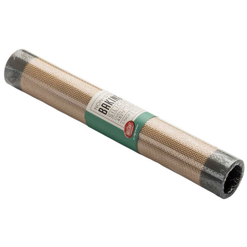 Two rolled up silicone baking mats in packaging on a white background