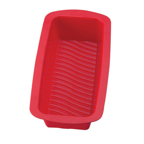 Red silicone baking mold on a white background