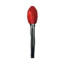 Red silicone mini tongs with a stainless steel handle on a white background.