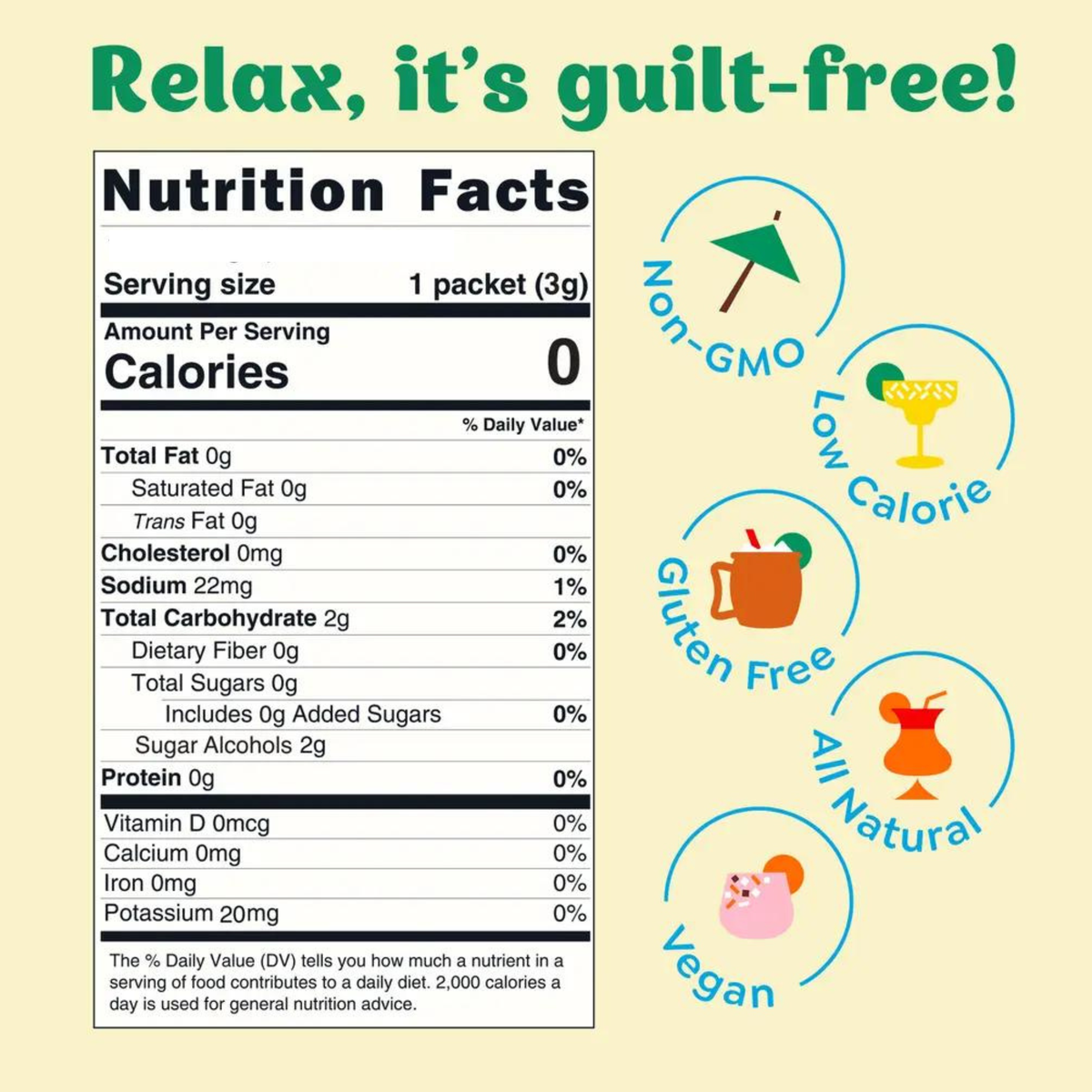 Nutrition facts label with health benefits on a beige background