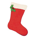 Red Christmas stocking with holly design table accent on a white background