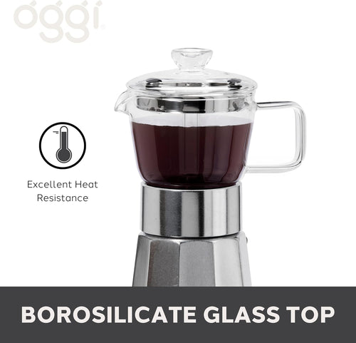 Stovetop Espresso Maker - 4 Cup Borosilicate Glass Moka Pot | OGGI