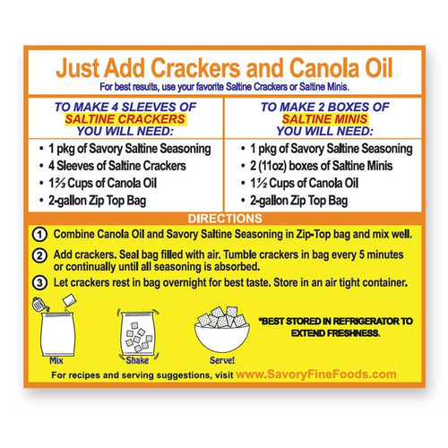 Instructions for making savory saltine crackers with canola oil on a white background