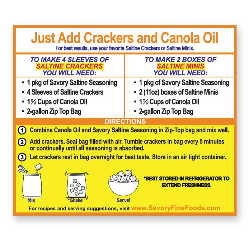 Instructions for making savory saltine crackers with canola oil on a white background