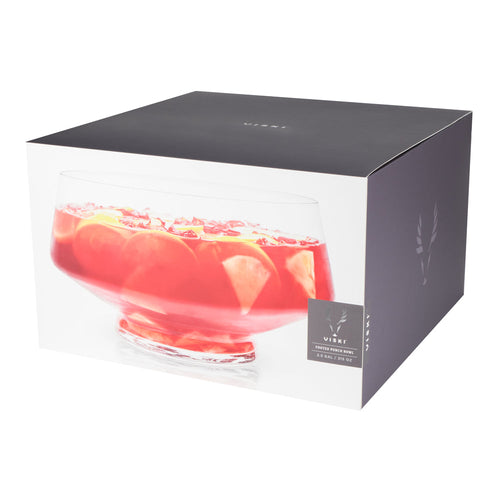 Branded box with an image of a glass punch bowl with red fruit on a white background