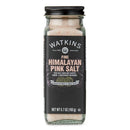 Jar of Watkins Fine Himalayan Pink Salt on a white background