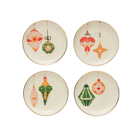 5" Round Stoneware Plate w/Ornaments