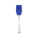 A mini basting brush with a stainless steel handle and blue silicone bristles.
