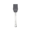 A mini basting brush with a stainless steel handle and gray silicone bristles on a white background.