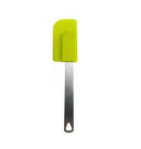 A lime green mini spatula with stainless steel handle on a white background.