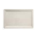 A rectangular, white ceramic serving platter.