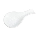 A white porcelain spoonrest with a smooth finish and a simple curved design.