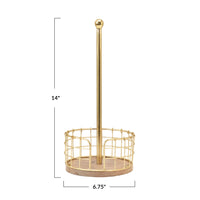 Metal and Wood Paper Towel Holder with Basket Base