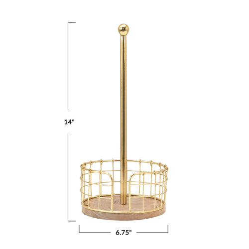 Metal and Wood Paper Towel Holder with Basket Base