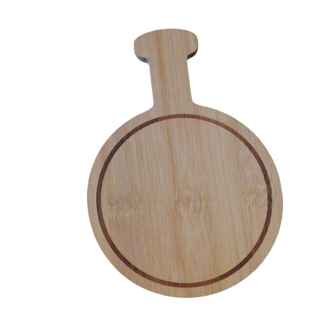 A mini serving board made of bamboo on a white surface