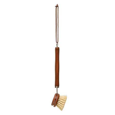 Beech Wood Brush with Leather Tie, Brown