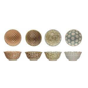 Stoneware Pinch Pot w/ Pattern, Multi Color, 4 Styles