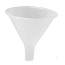 A white polypropylene funnel designed for kitchen use, with vertical ribbing on the sides and a narrow spout.