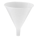 A white polypropylene funnel designed for kitchen use, with vertical ribbing on the sides and a narrow spout.